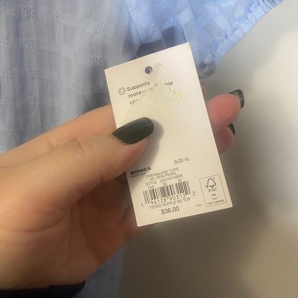 SO NWT Light Blue Ruffle Tiered Eyelet Blouse Milkmaid Flutter Top Sz KL Juniors - Picture 4 of 12